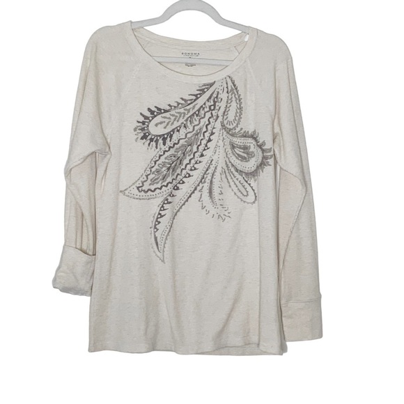 Sonoma cream colored, long sleeve top with crew neckline. Size L - Picture 2 of 5